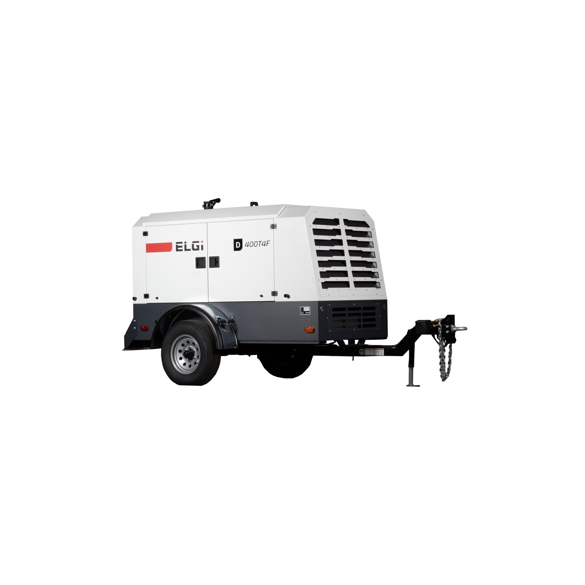 ELGI Trailer Mount Portable Rotary Screw Air Compressor, 130 HP, Cummins Engine, 400 cfm Dual Pressure, Model #D400T4F-P
